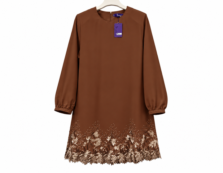 Chocolate Brown Embroidered Tunic Dress