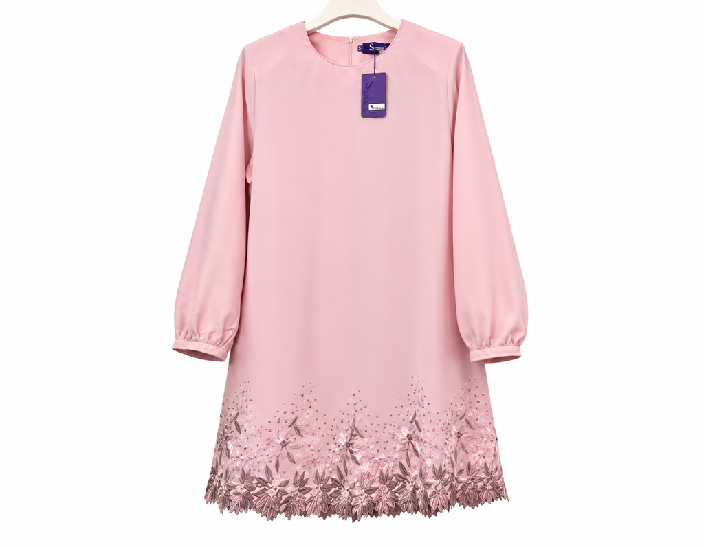 Pastel Pink Floral Hem Tunic Dress