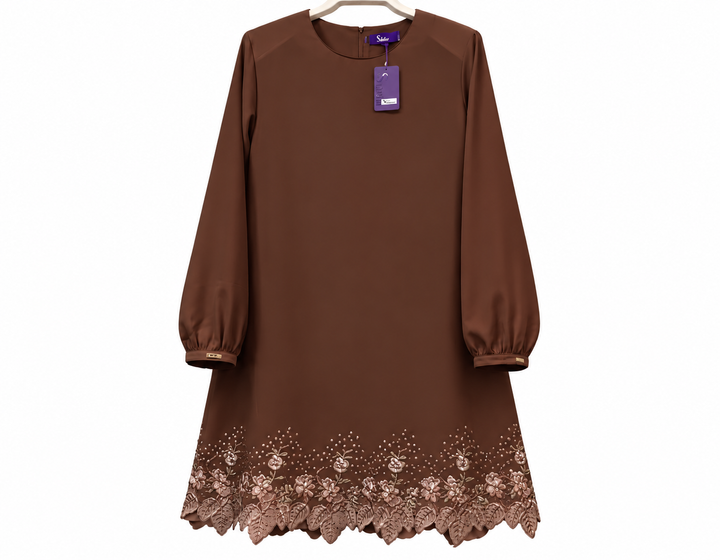 Chocolate Brown Embroidered Modest Dress