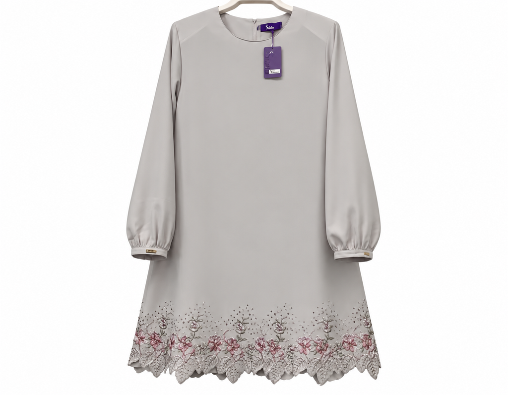 Elegant Taupe Tunic with Floral Hem
