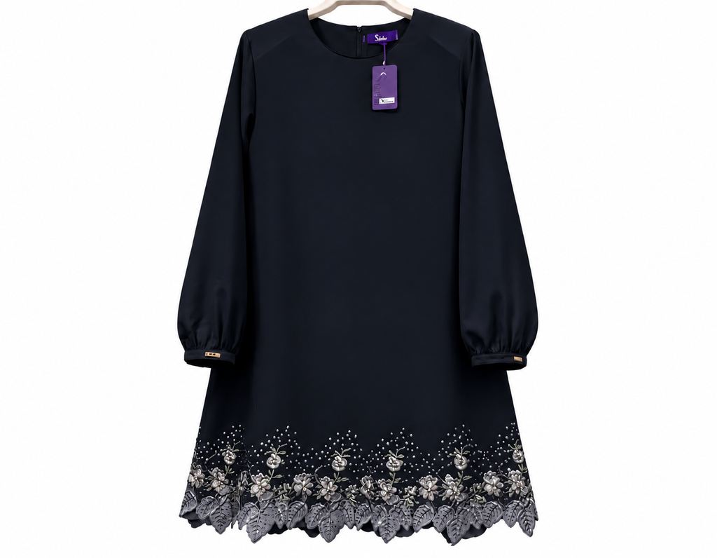 Elegant Navy Tunic with Floral Embroidery
