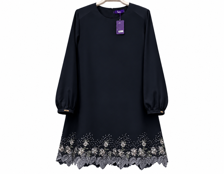 Elegant Navy Tunic with Floral Embroidery