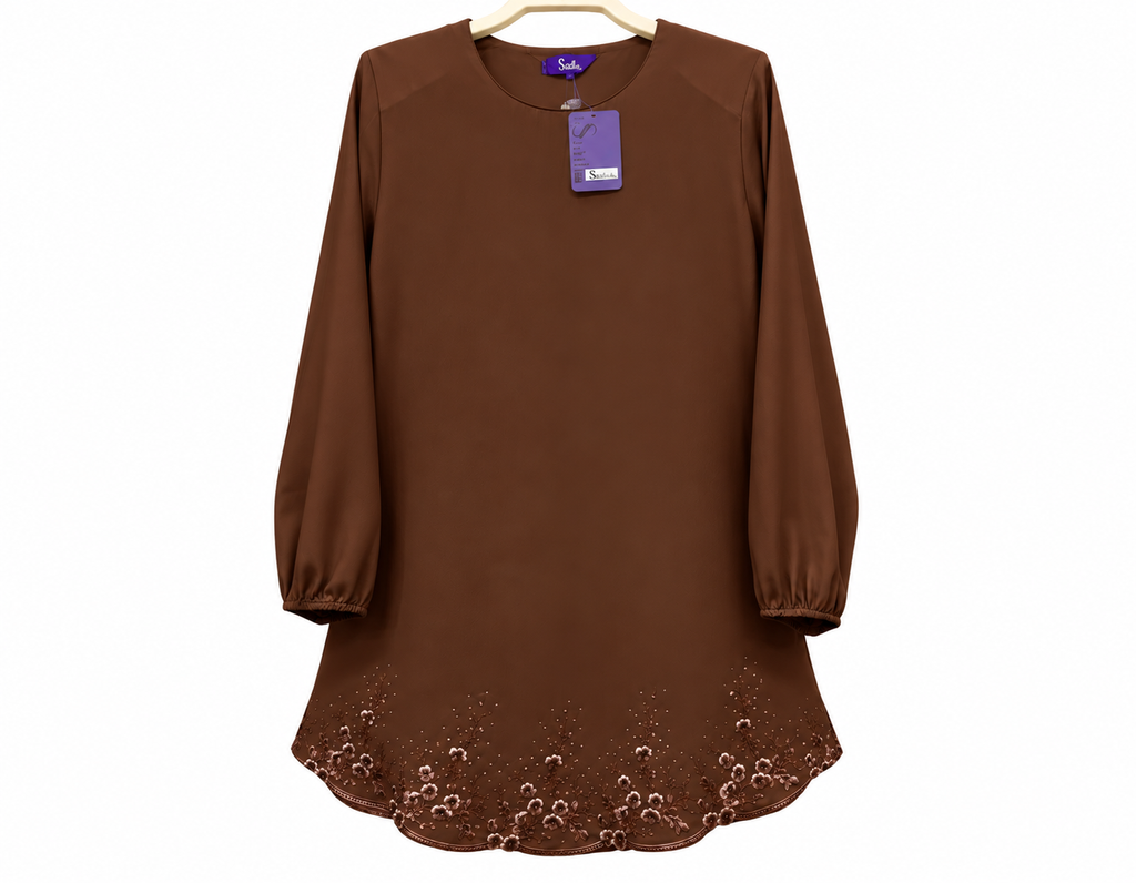 Chocolate Brown Embroidered Tunic Dress