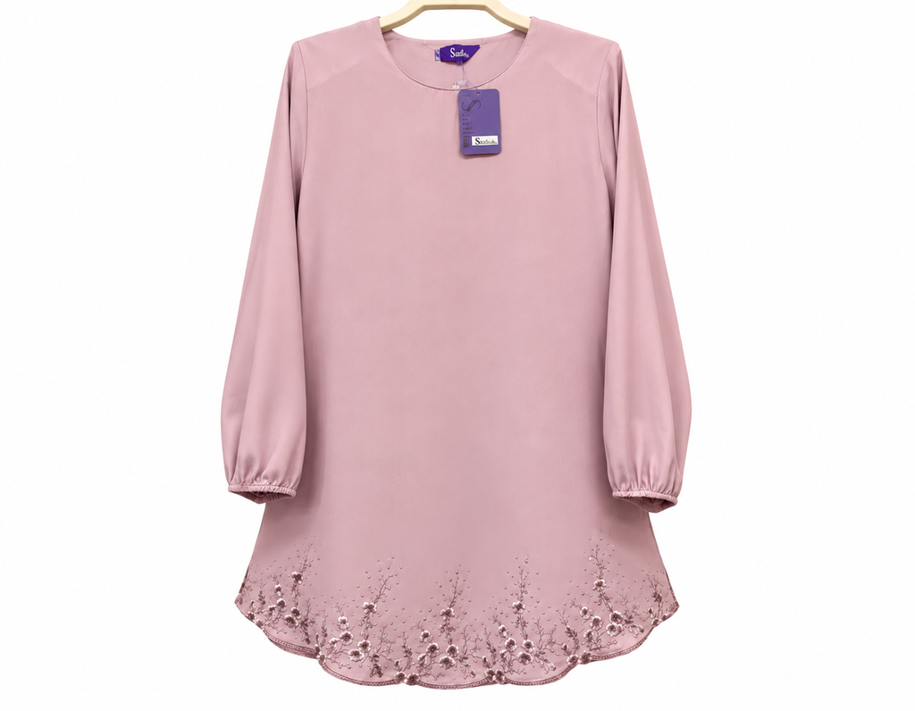 Dusty Pink Embroidered Tunic with Scalloped Hem