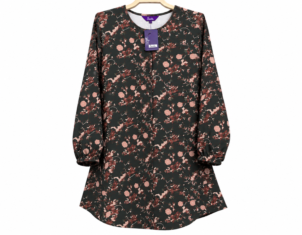 Dark Floral Tunic on Wooden Hanger