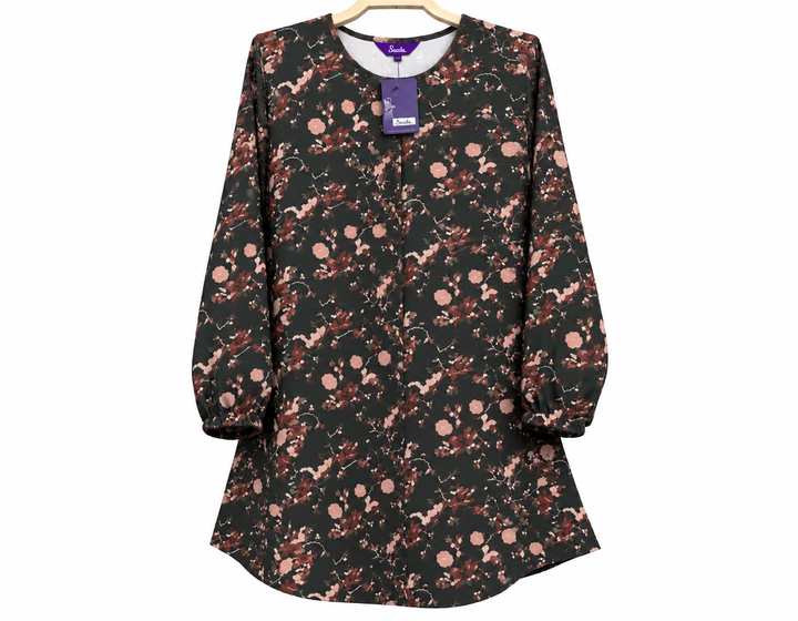 Dark Floral Tunic on Wooden Hanger