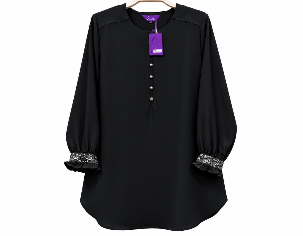 Black Tunic with Embroidered Cuffs