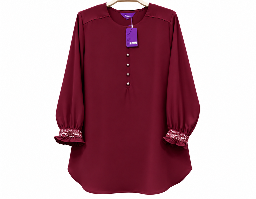 Maroon Suci Tunic Blouse with Embroidered Cuffs