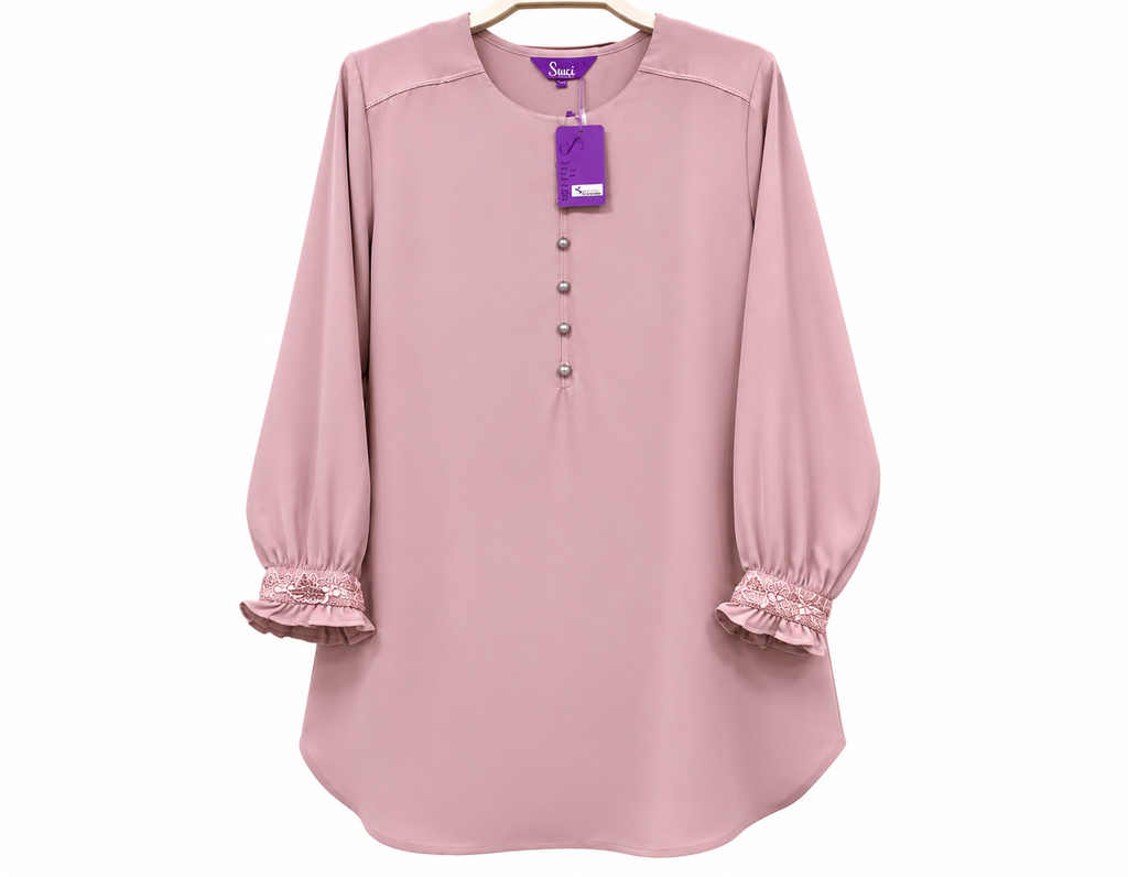 Dusty Pink Suci Tunic with Ruffled Cuffs