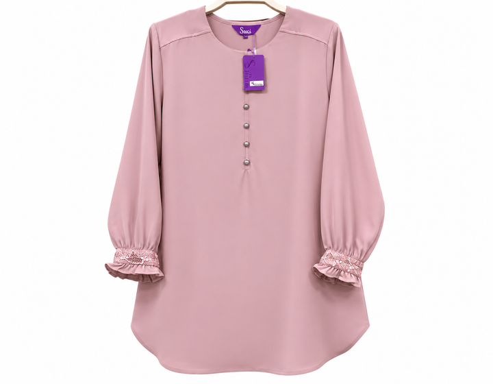 Dusty Pink Suci Tunic with Ruffled Cuffs