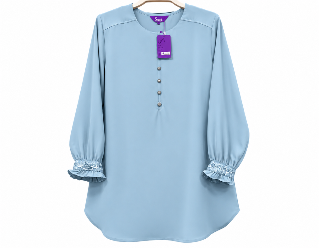 Pastel Blue Suaci Tunic with Lace Cuffs