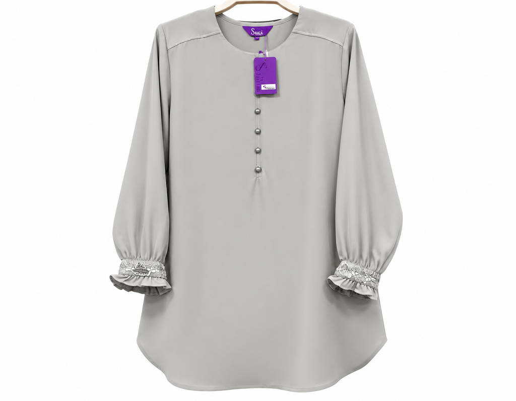 Elegant Light-Gray Tunic with Ruffled Cuffs