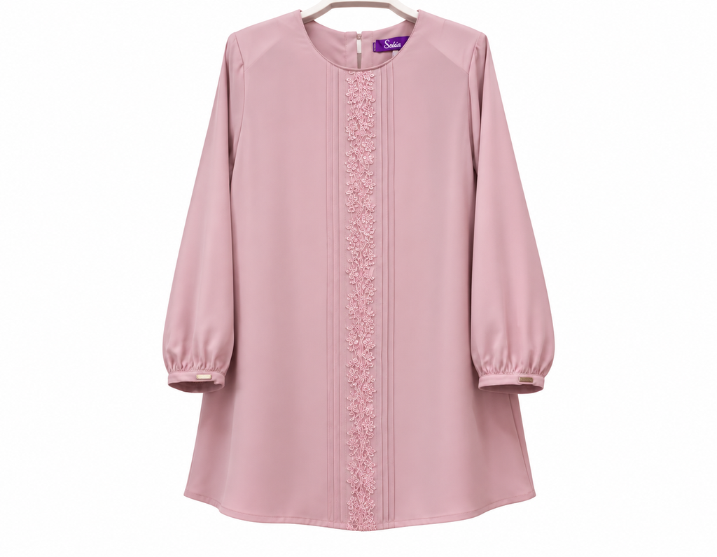 Dusty Pink Lace-Panel Tunic Dress