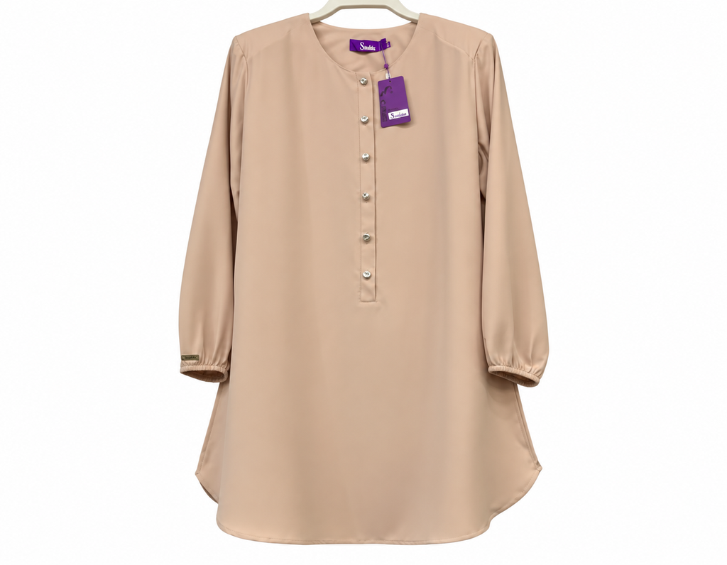 Beige Button-Front Tunic Dress