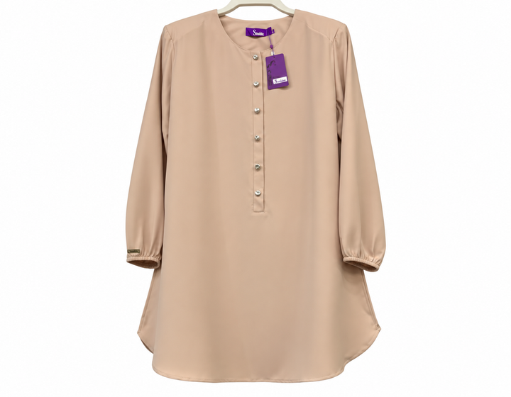 Beige Button-Front Tunic Dress