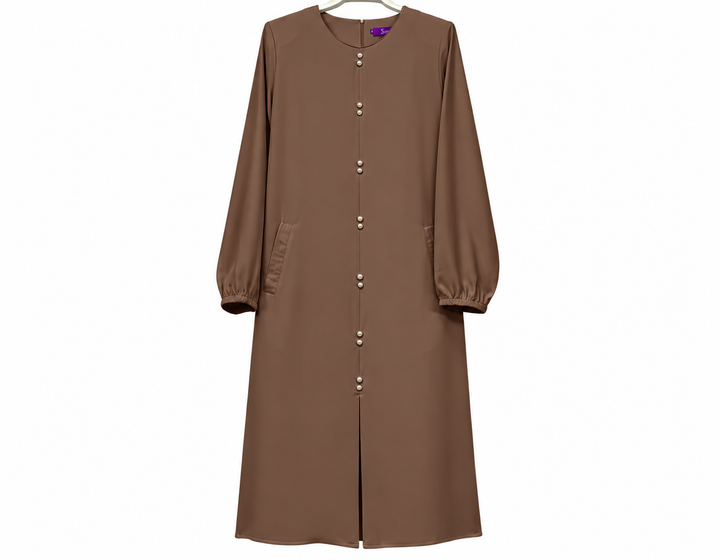 Taupe Pearl-Button Maxi Dress