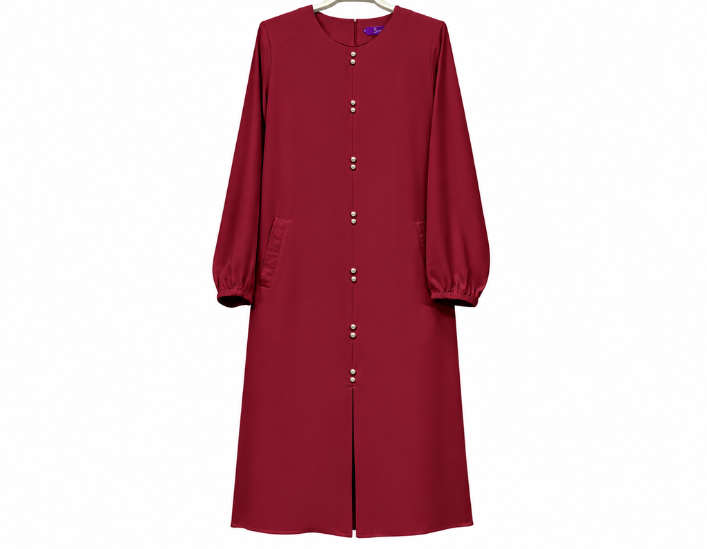 Burgundy Pearl-Button Maxi Dress