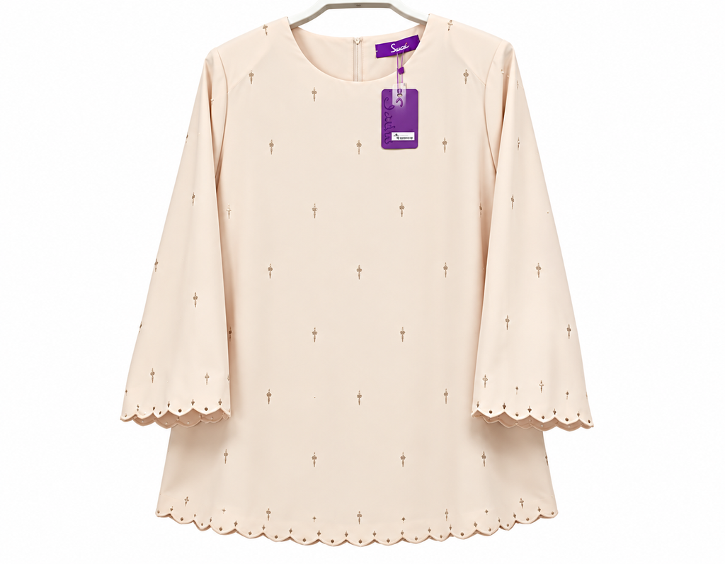 Cream Scalloped Blouse with Purple Suci Tag