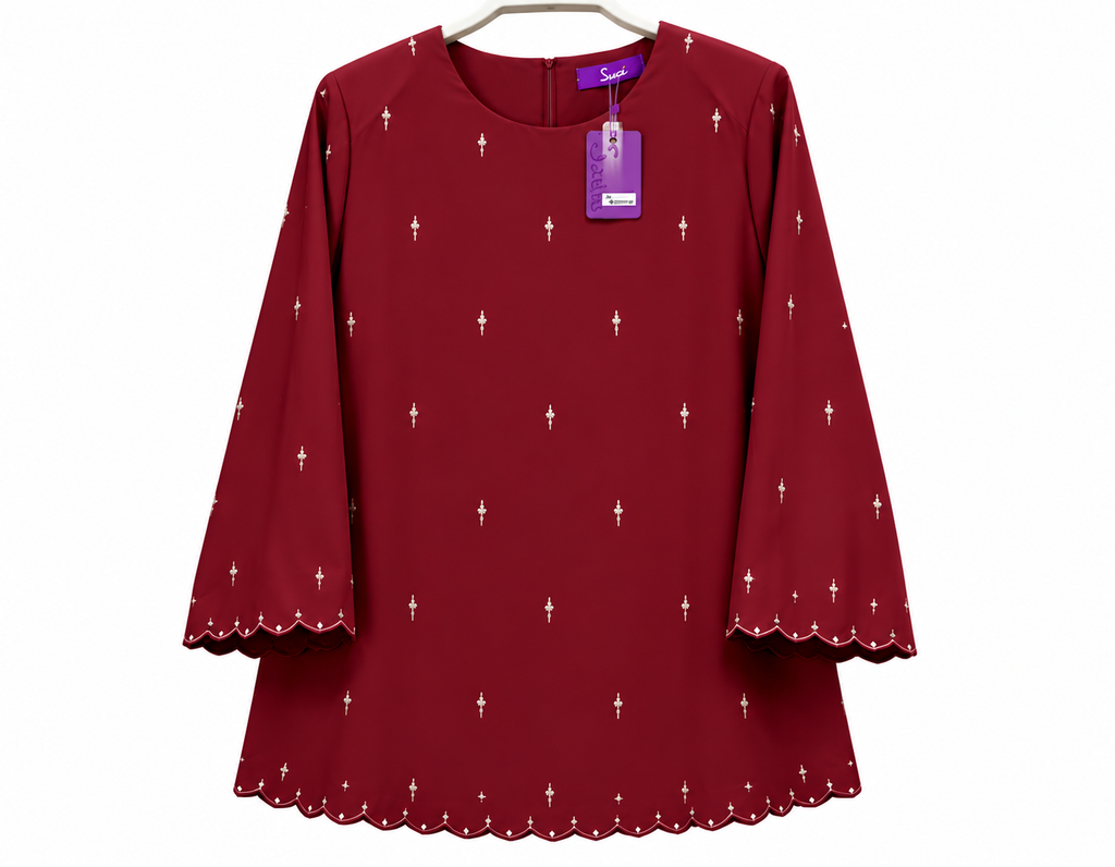 Maroon Scalloped Tunic with Suci Tag