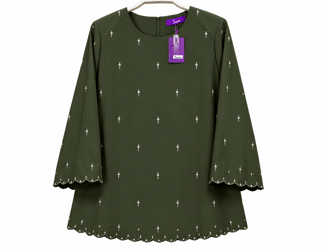 Olive Green Scalloped Embroidered Tunic