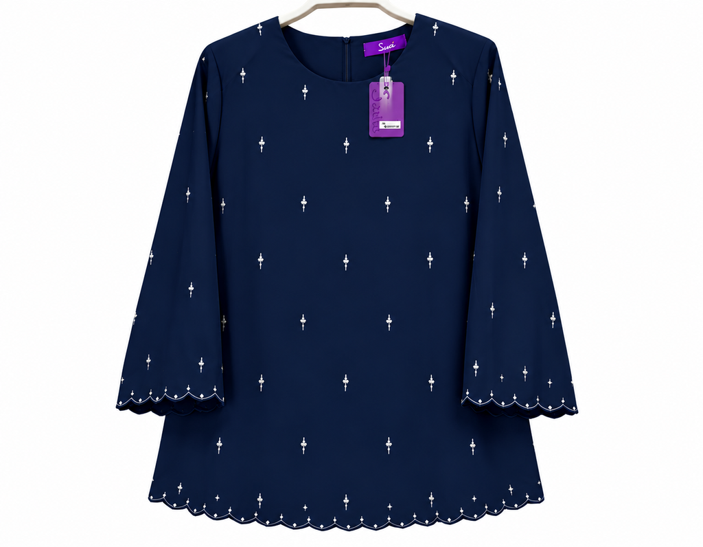 Navy Tunic with Scalloped Details