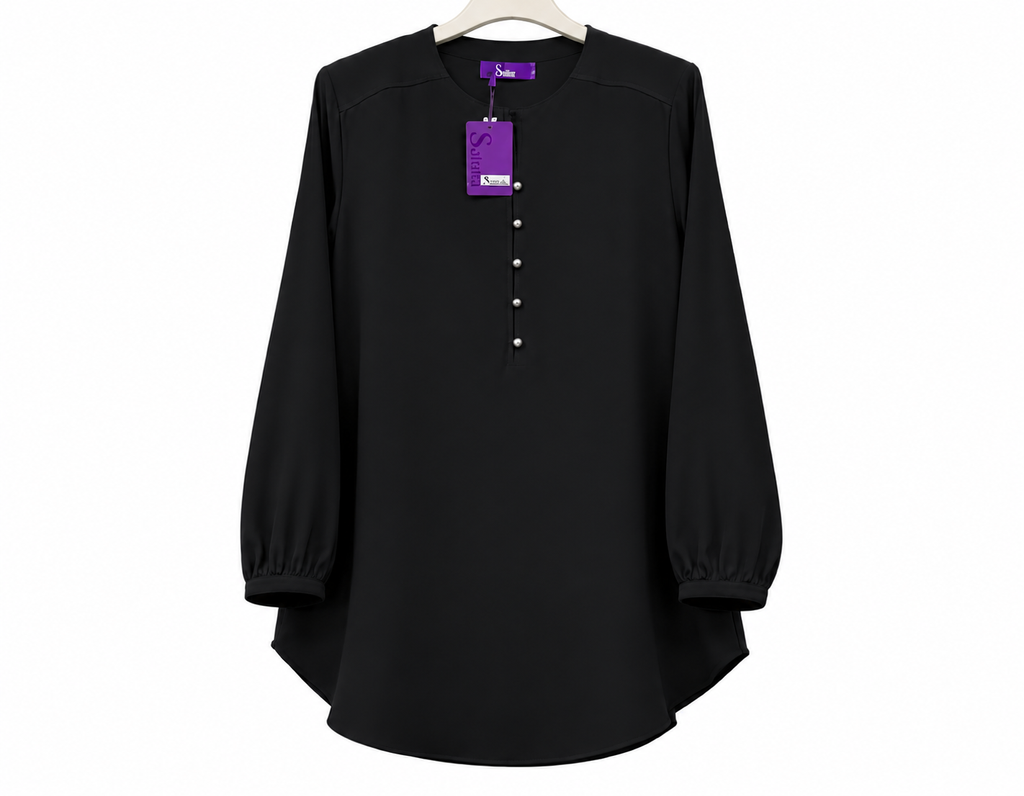 Black Sultan Tunic with Pearl Buttons