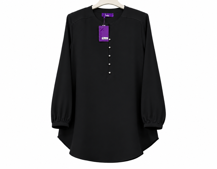 Black Sultan Tunic with Pearl Buttons