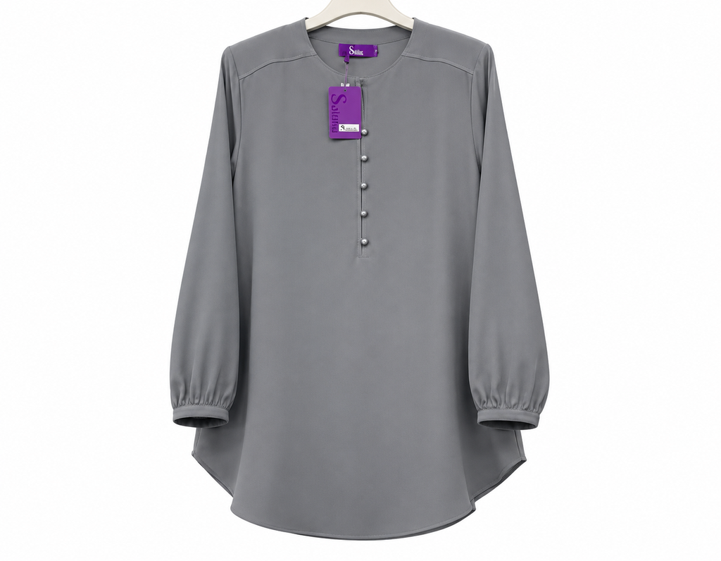 Gray Buttoned Chiffon Tunic