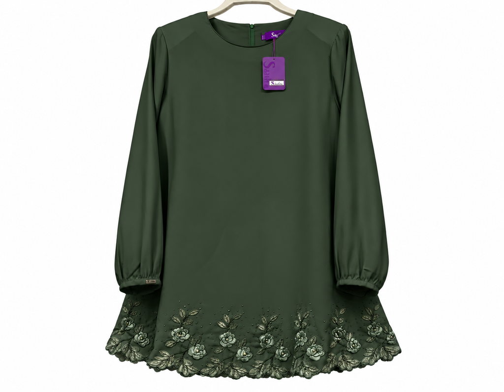 Olive Green Embroidered Hem Tunic