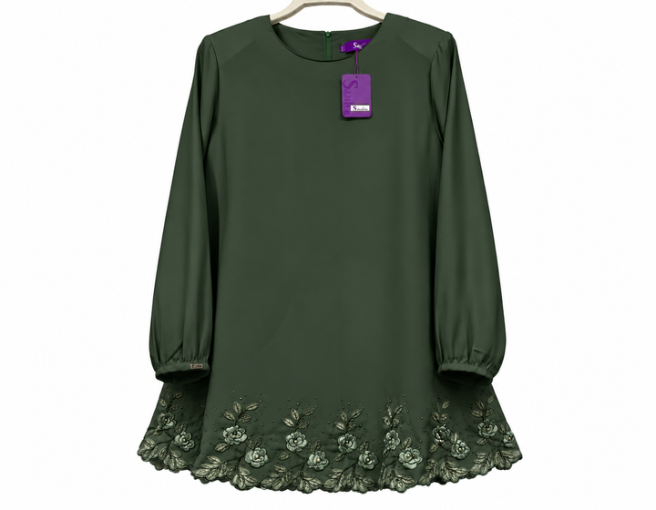 Olive Green Embroidered Hem Tunic