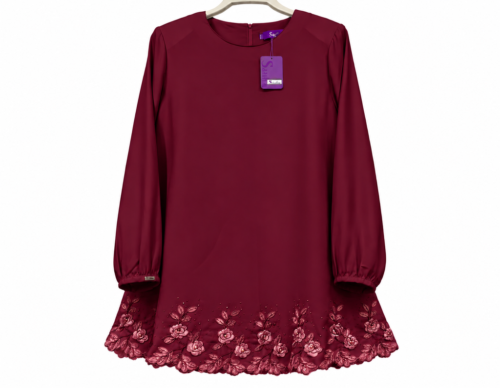Maroon Tunic with Floral Hem Embroidery
