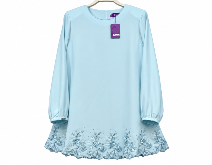 Pastel Blue Embroidered Sleeve Dress