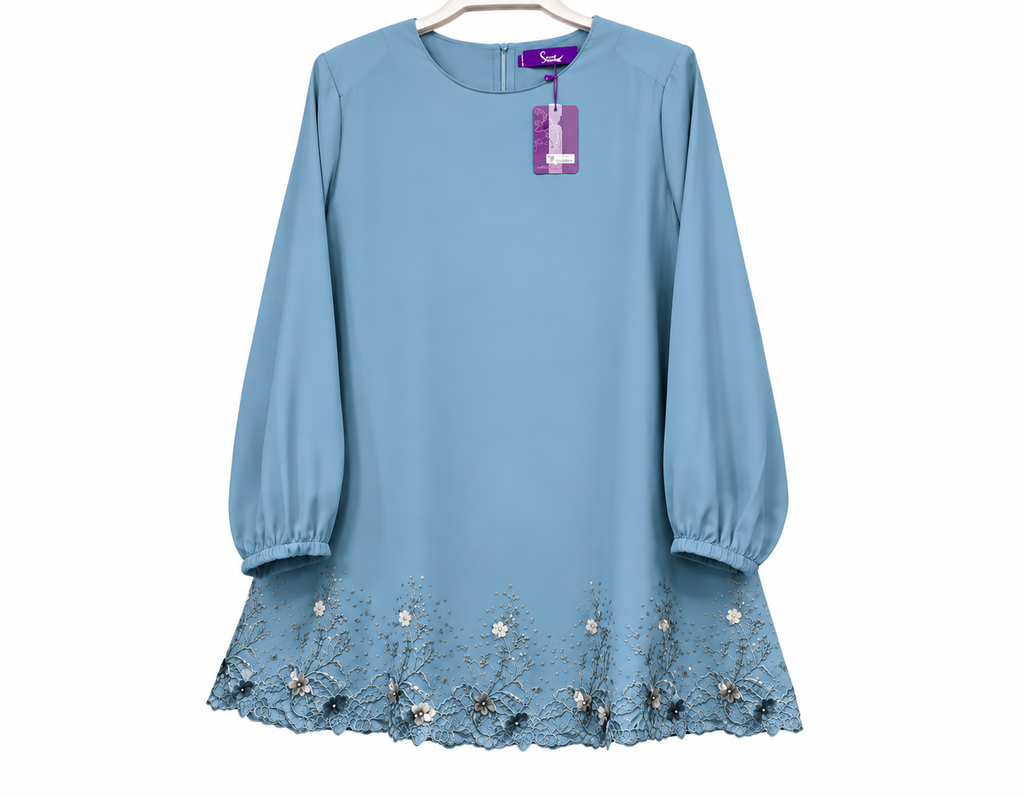 Dusty Blue Embroidered Tunic Blouse