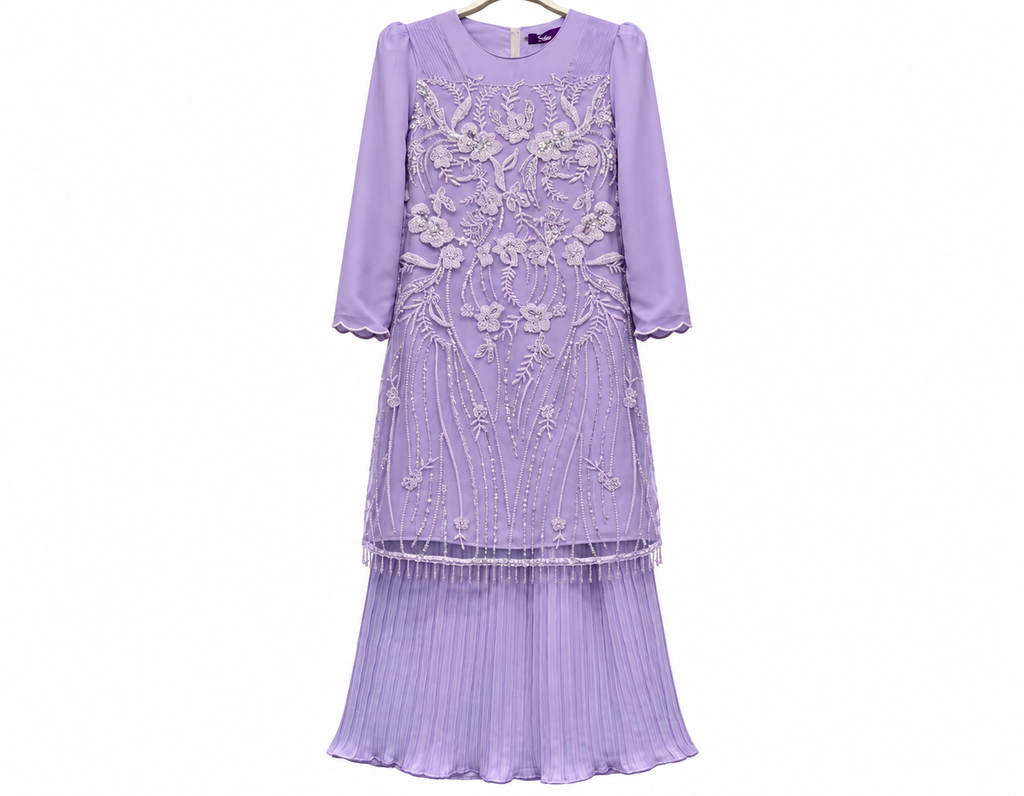 Lavender Embellished Pleated Gown