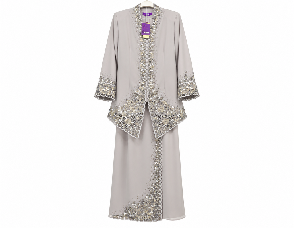 Pale Silver Lace Kebaya Ensemble
