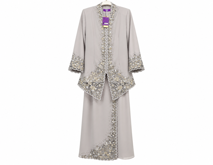 Pale Silver Lace Kebaya Ensemble