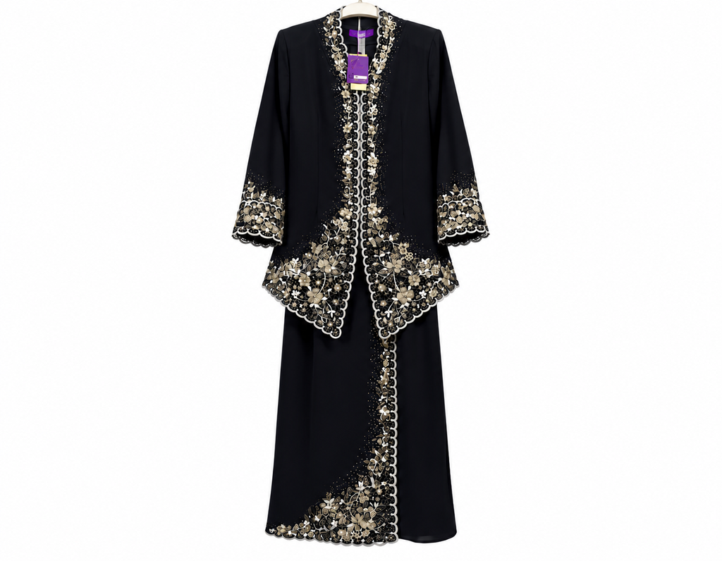 Elegant Black and Gold Embroidered Kaftan