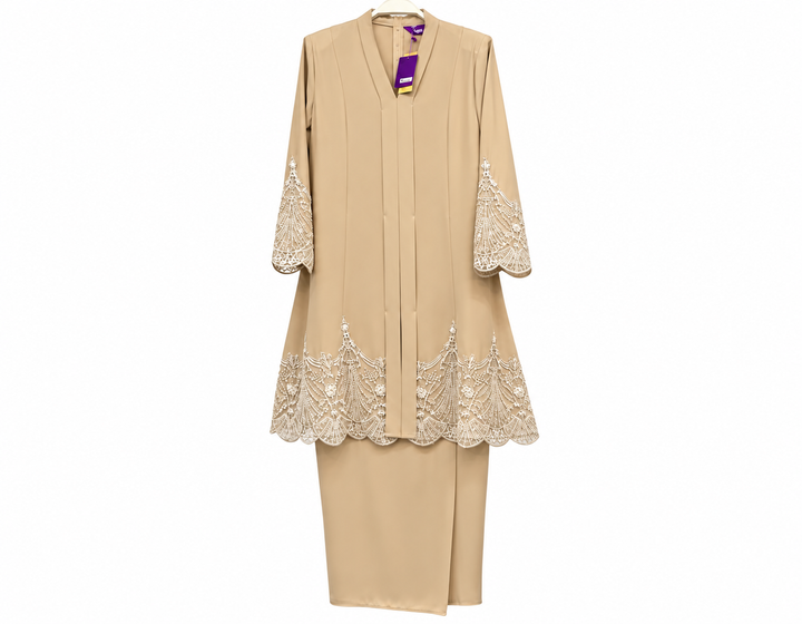 Beige Lace-Embroidered Traditional Dress Set