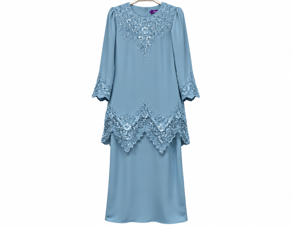 Elegant Sky Blue Embroidered Kaftan