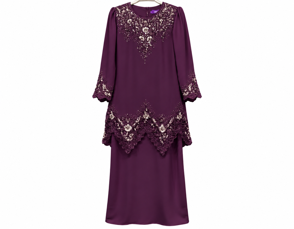 Plum Embroidered Baju Kurung