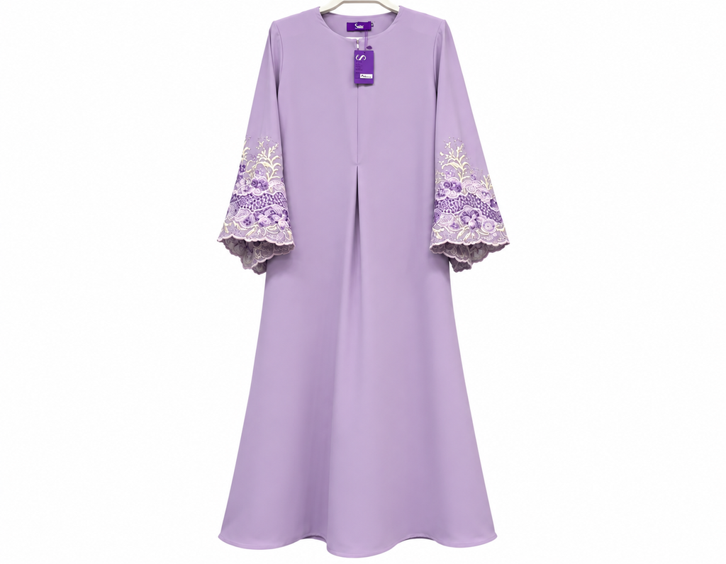 Lavender Lace-Sleeved Abaya Dress
