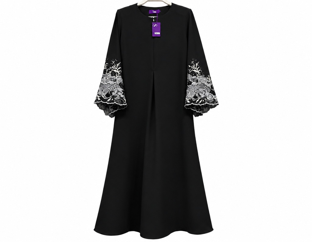 Black Abaya with Embroidered Bell Sleeves