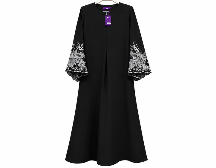 Black Abaya with Embroidered Bell Sleeves