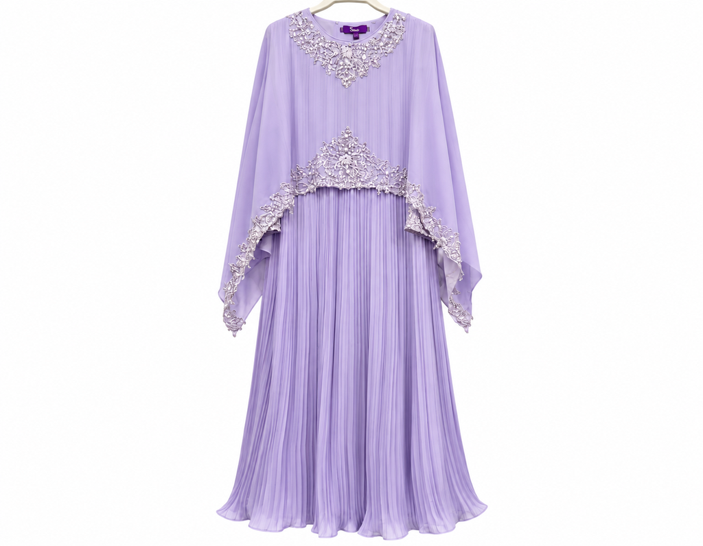 Lavender Pleated Gown with Silver Lace