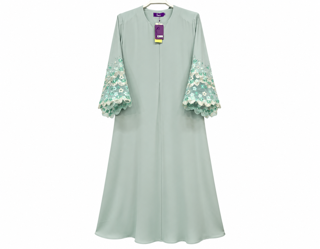 Mint Embroidered Bell-Sleeve Dress