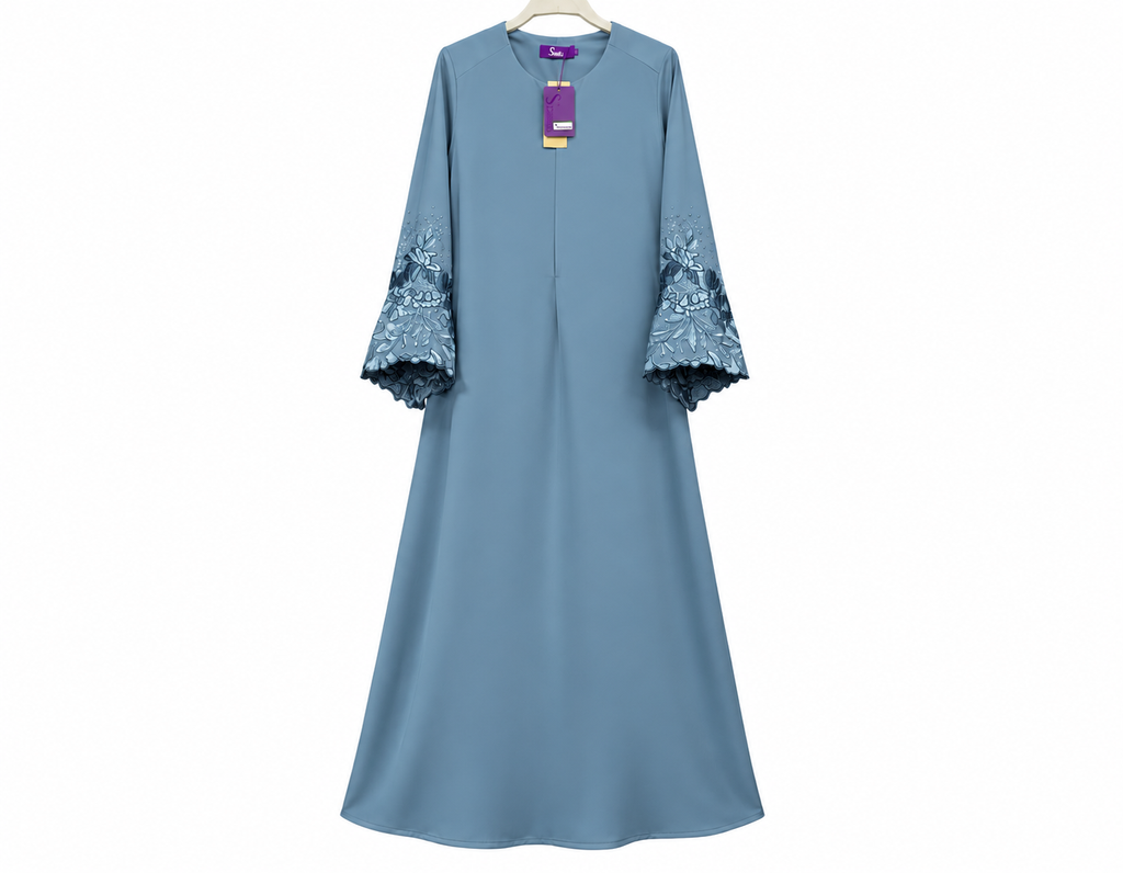 Steel Blue Embroidered Abaya