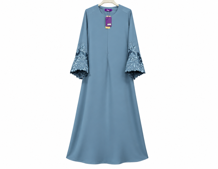 Steel Blue Embroidered Abaya