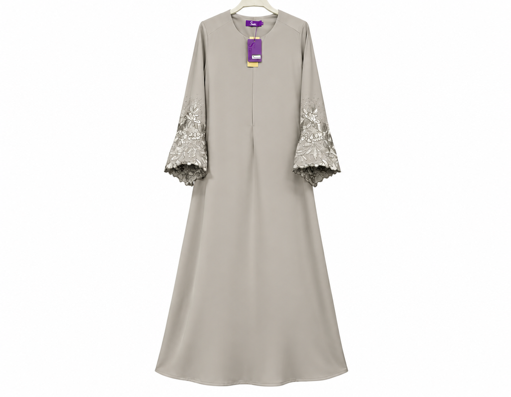 Embroidered Beige Abaya on Hanger