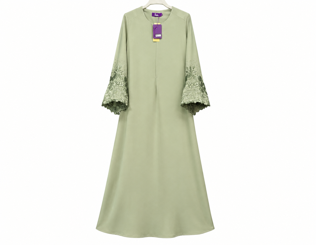 Mint Green Embroidered Sleeve Abaya