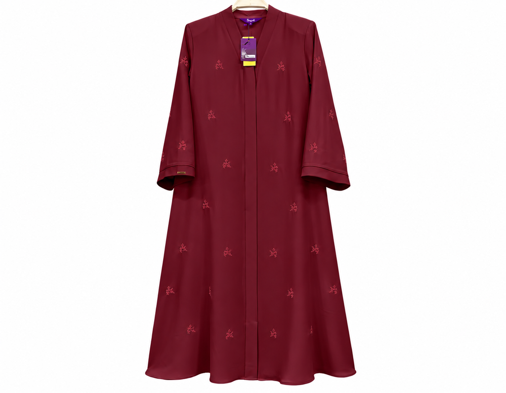 Maroon Embroidered Abaya on Hanger